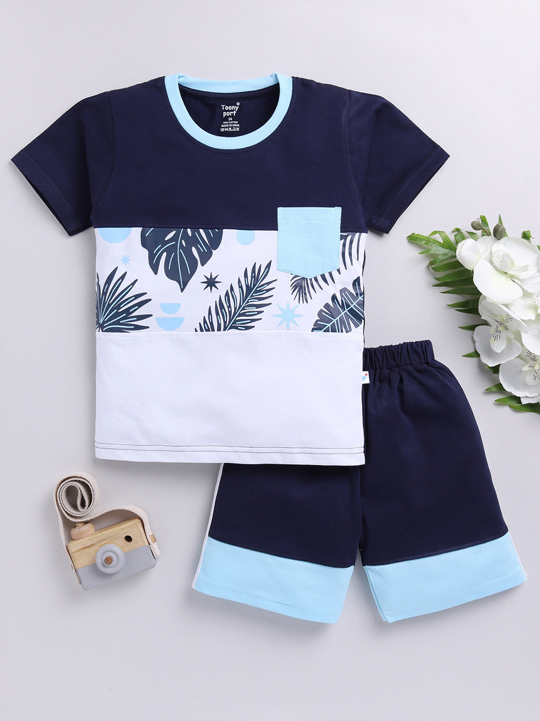 

Toonyport Boys Colourblocked T-shirt with Shorts, Navy blue