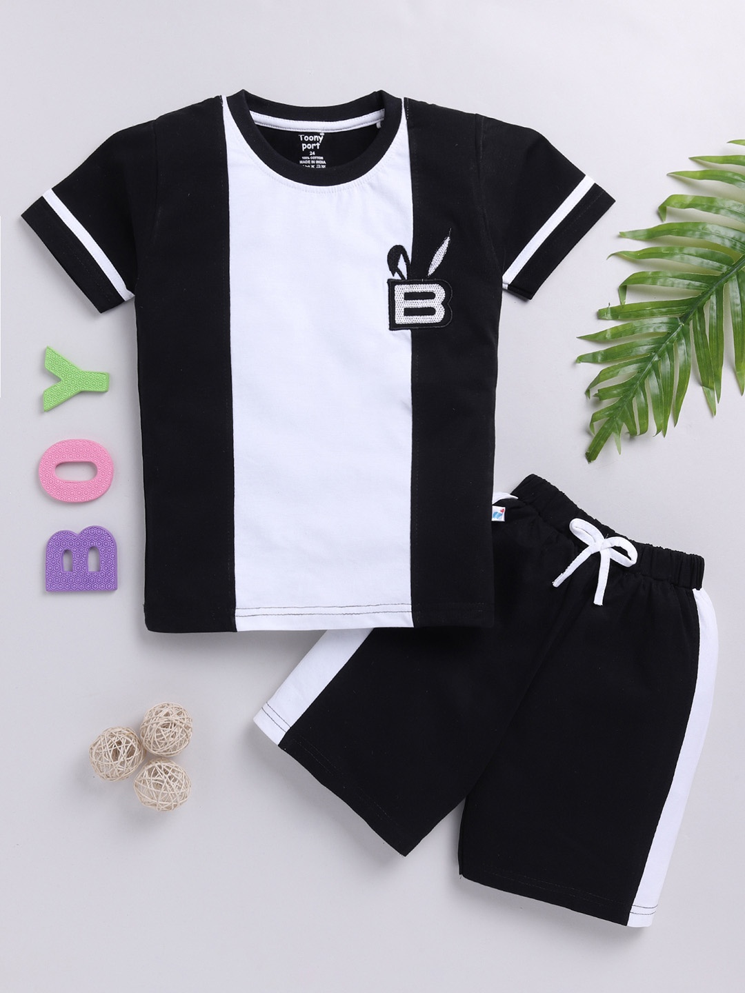 Toonyport Boys Colourblocked T-shirt with Shorts, Black