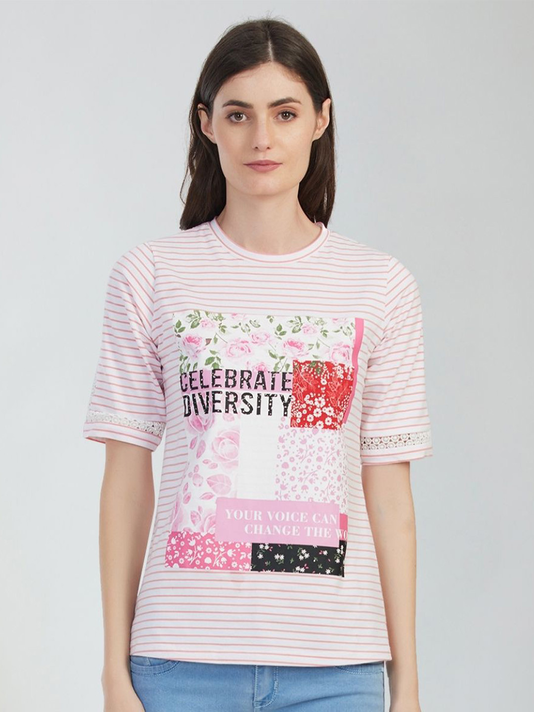 

Moda Elementi Typography Printed Polo Collar Short Sleeves Casual T-shirt, Pink