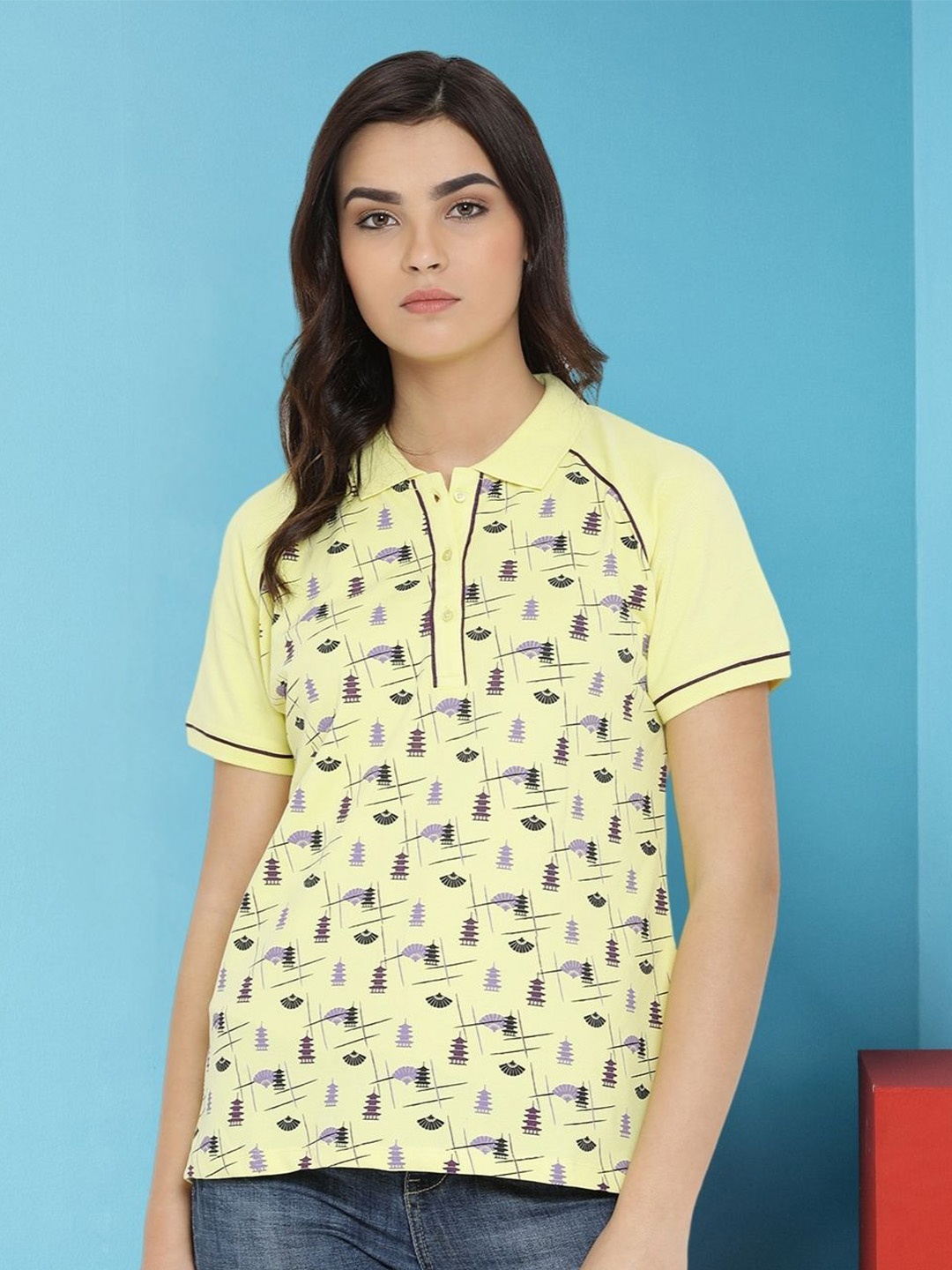 

Moda Elementi Printed Polo Collar Short Sleeves Casual T-shirt, Yellow
