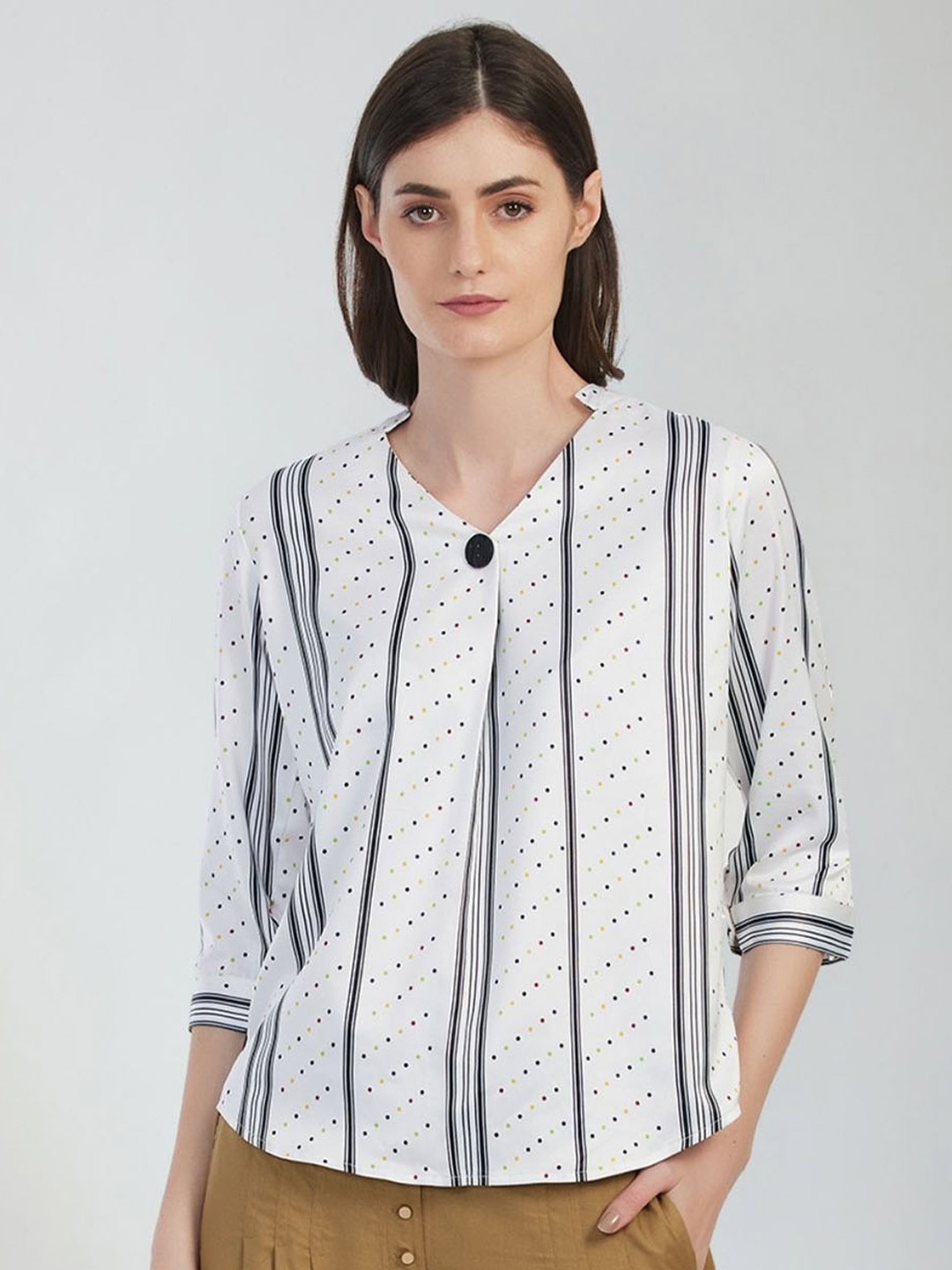 

Moda Elementi Striped Regular Top, White
