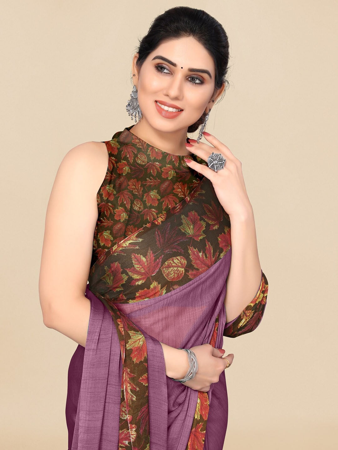 

KALINI Poly Chiffon Saree, Purple
