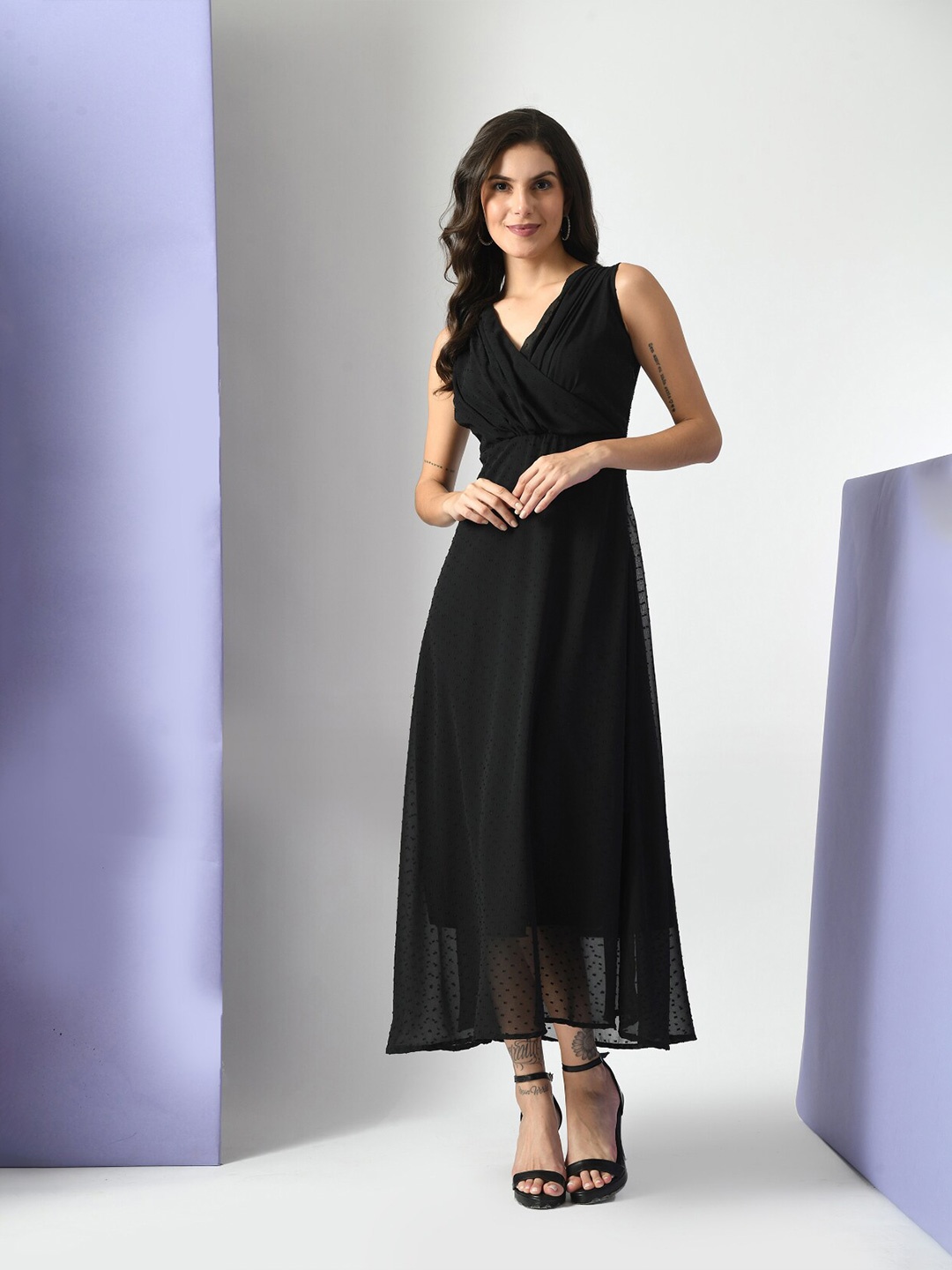 

Moshe V Neck Sleeveless Fit & Flare Midi Dress, Black