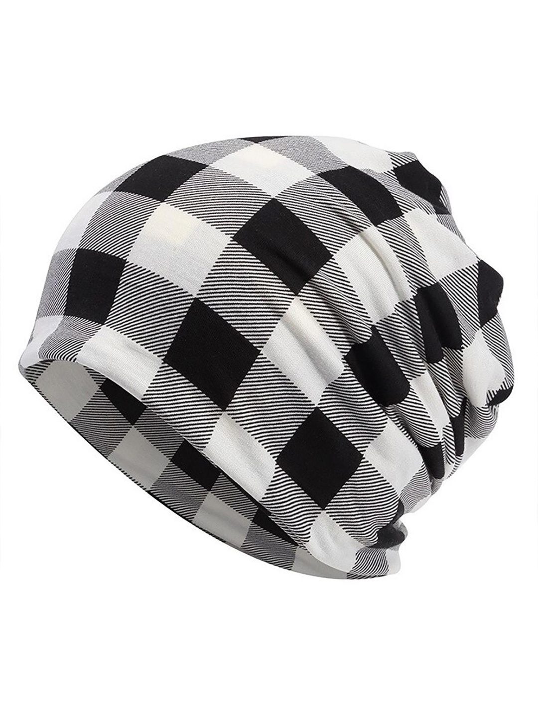 

YOUSTYLO Unisex Checked Cotton Beanie, White