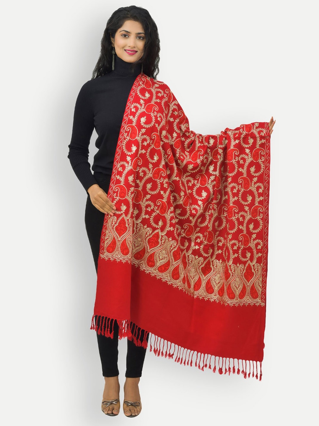 

BAISA Unisex Paisley Embroidered Woollen Shawl, Maroon