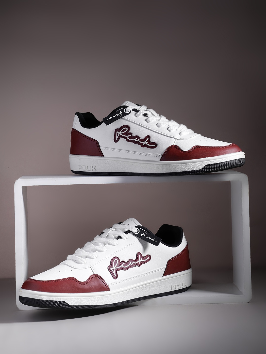 

FCUK Men Brand Logo Printed Sneakers with Perforated Detailing, White