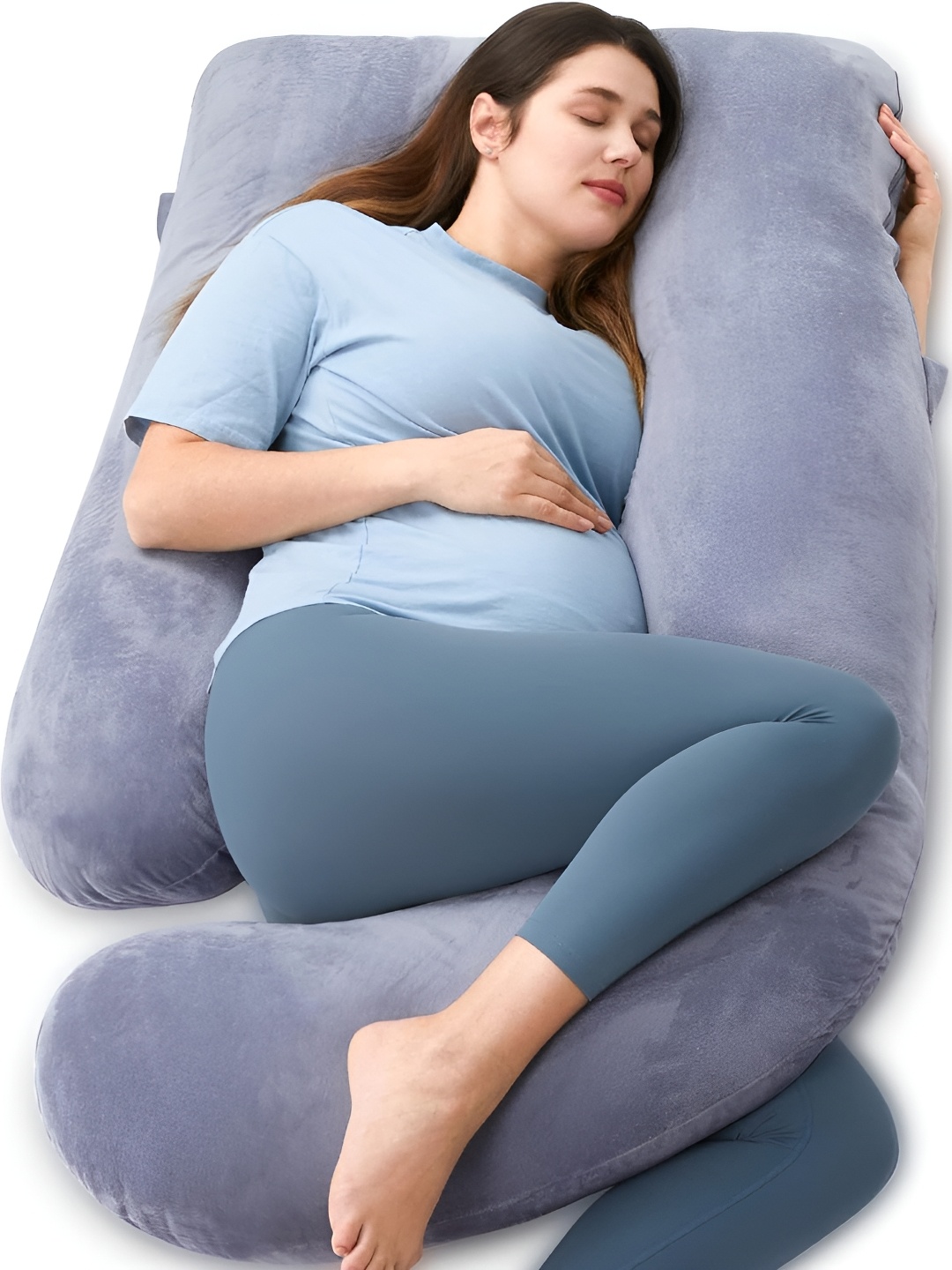 

Pum Pum Grey Fibre Filled Faux Velvet Ultra Soft Sleep U Shaped Maternity Pillow