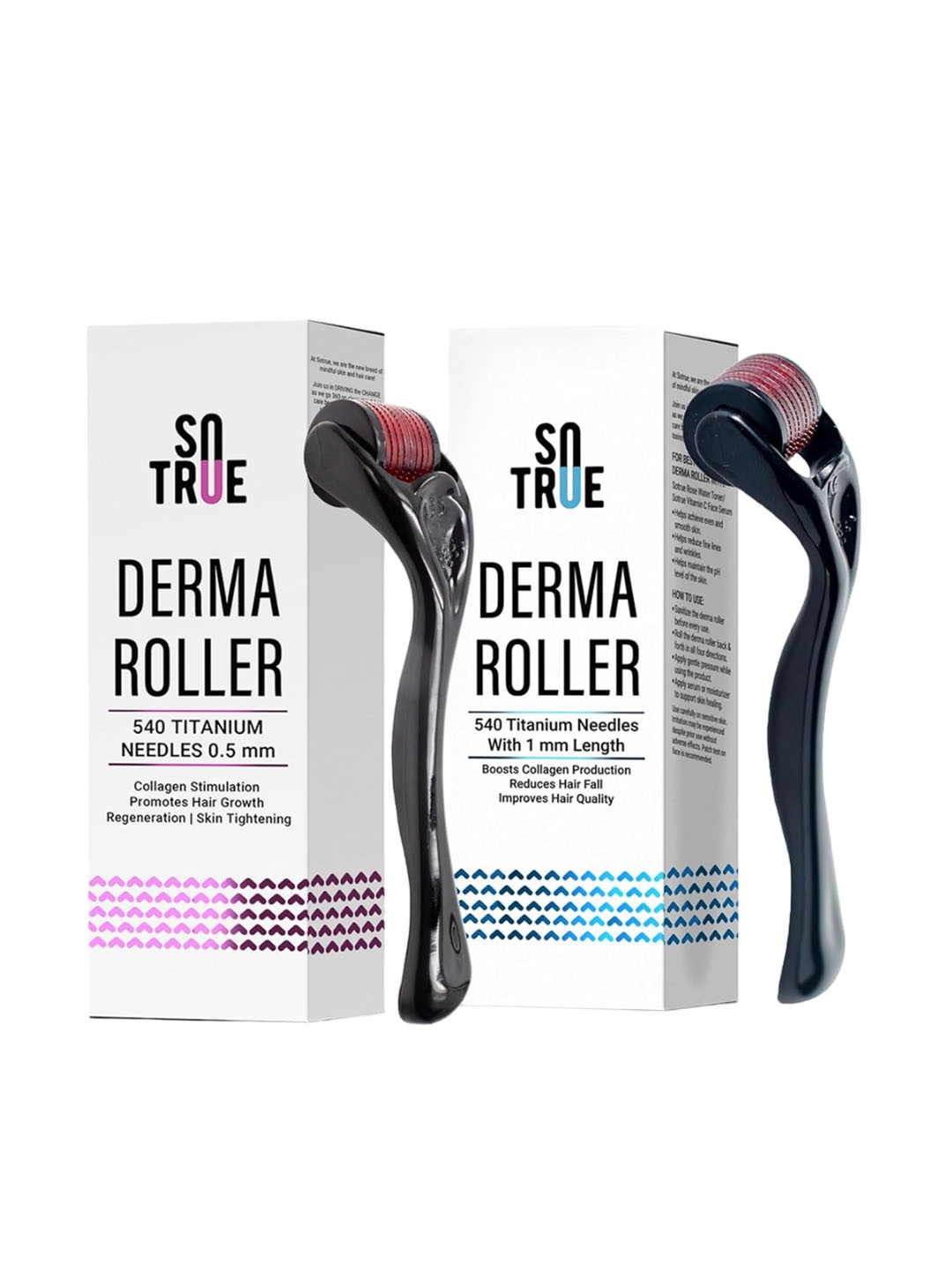 

SOTRUE Derma Roller For Hair Growth 0.5mm & 1mm With 540 Titanium, Black