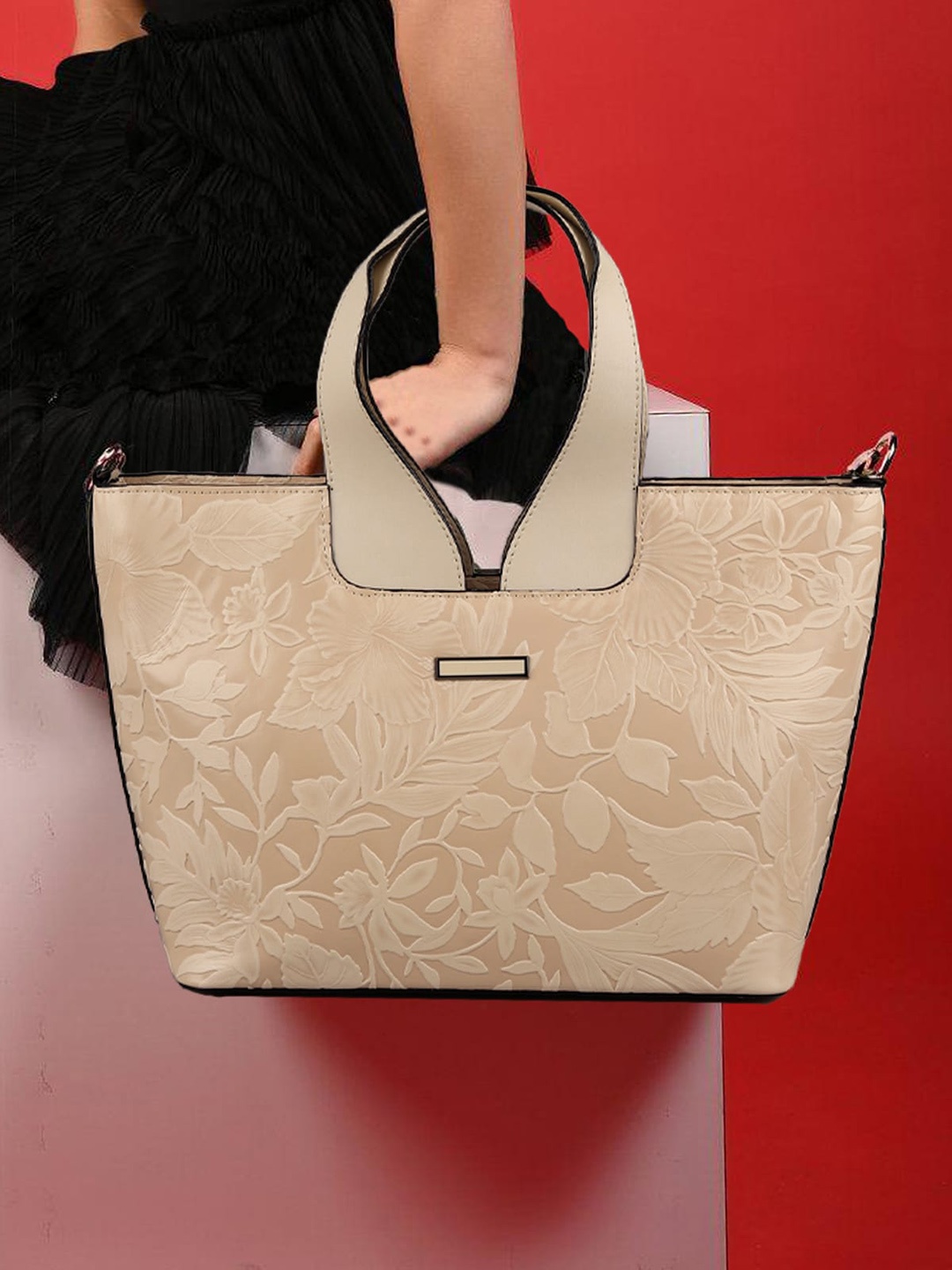 

ODETTE Textured Embossed Oversized Shopper Tote Bag, Off white