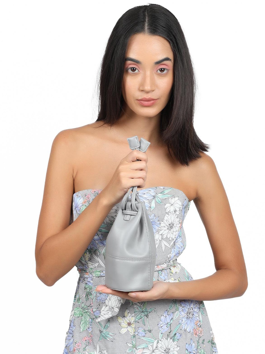 

ODETTE Textured Bucket Hobo Bag, Grey