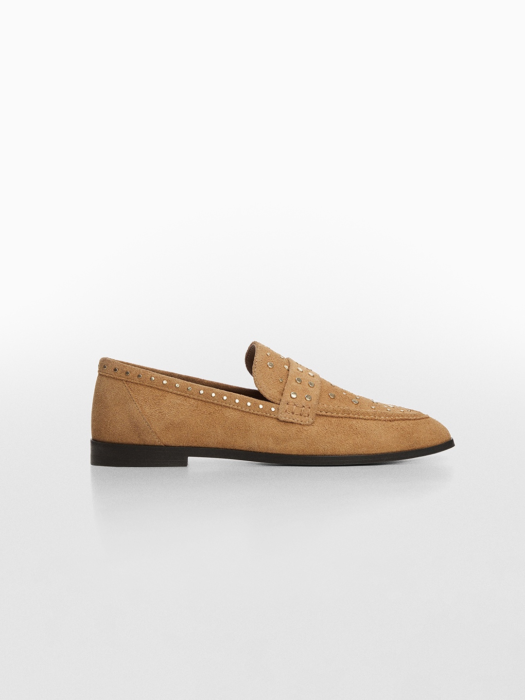 

MANGO Embellished Leather Loafers, Camel brown