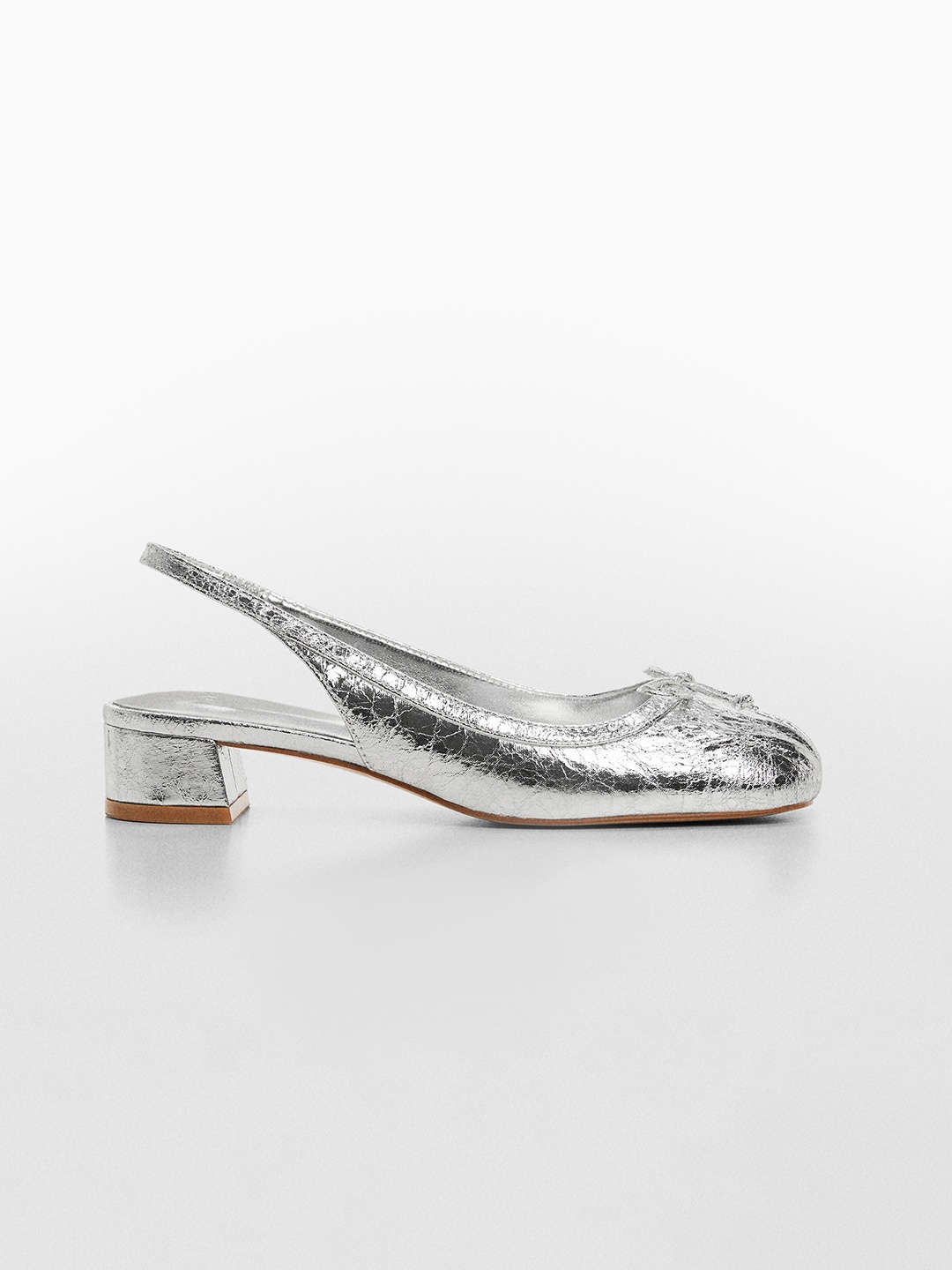 

MANGO Textured Block Heeled Mules, Silver