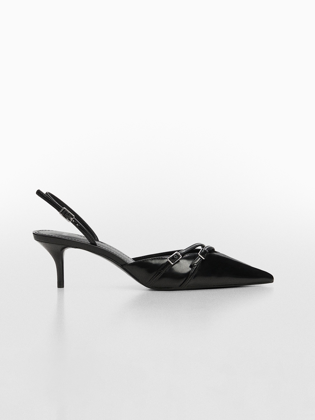 

MANGO PU Slingback Slim Heeled Pumps with Buckles, Black
