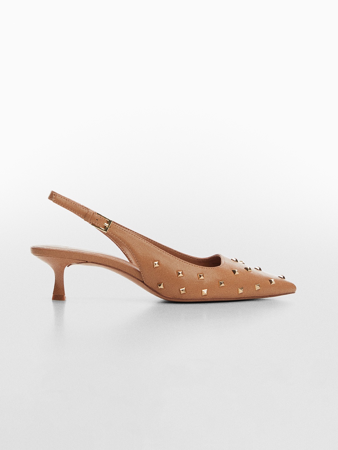 

MANGO Embellished Kitten Heel Pumps, Brown