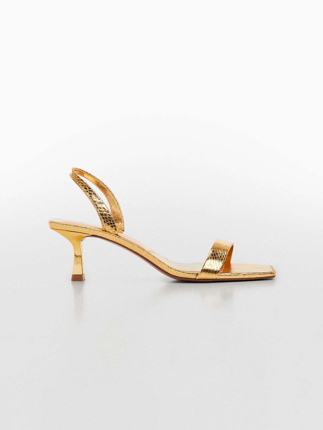 

MANGO Snakeskin Textured Slim Heels, Gold