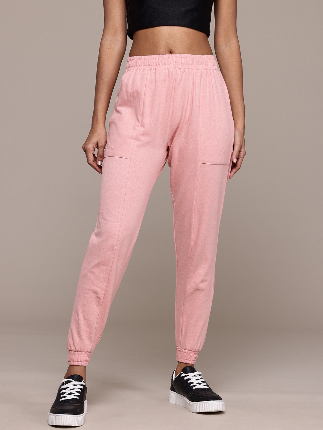 

Roadster Pleated Pure Cotton Joggers, Pink