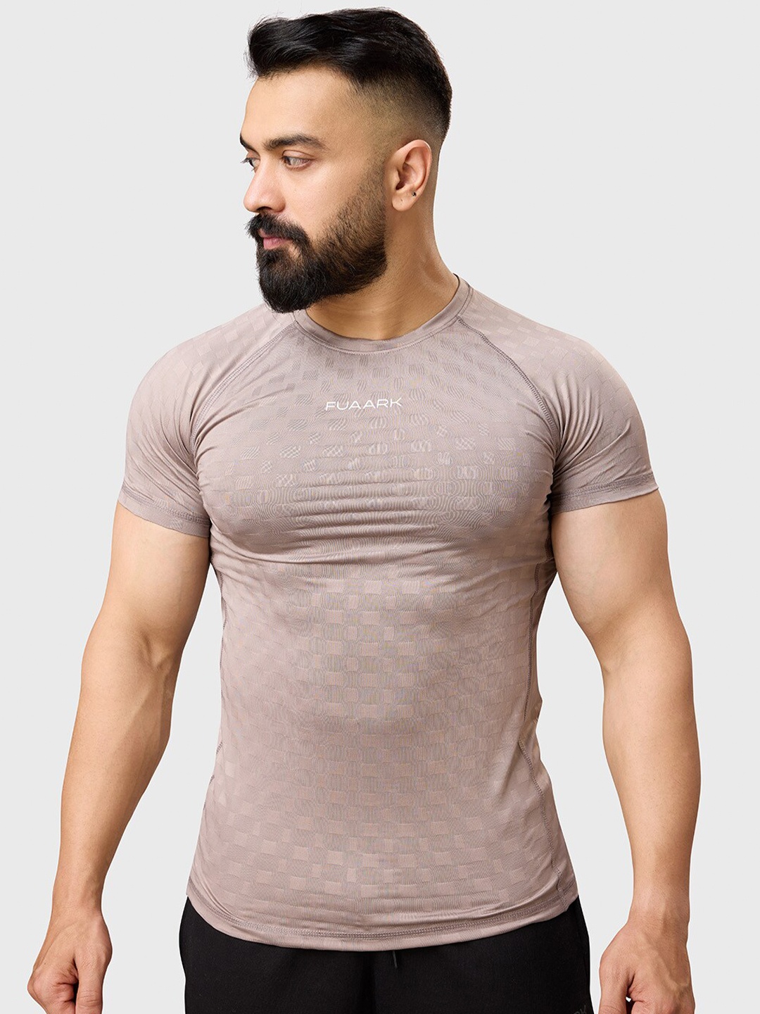 

FUAARK Typography Printed Compression T-shirt, Beige