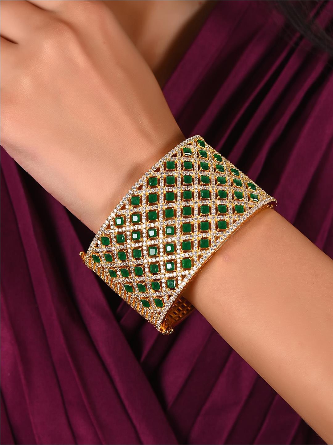 

RATNAVALI JEWELS Cubic Zirconia Gold Plated Kada Bracelet