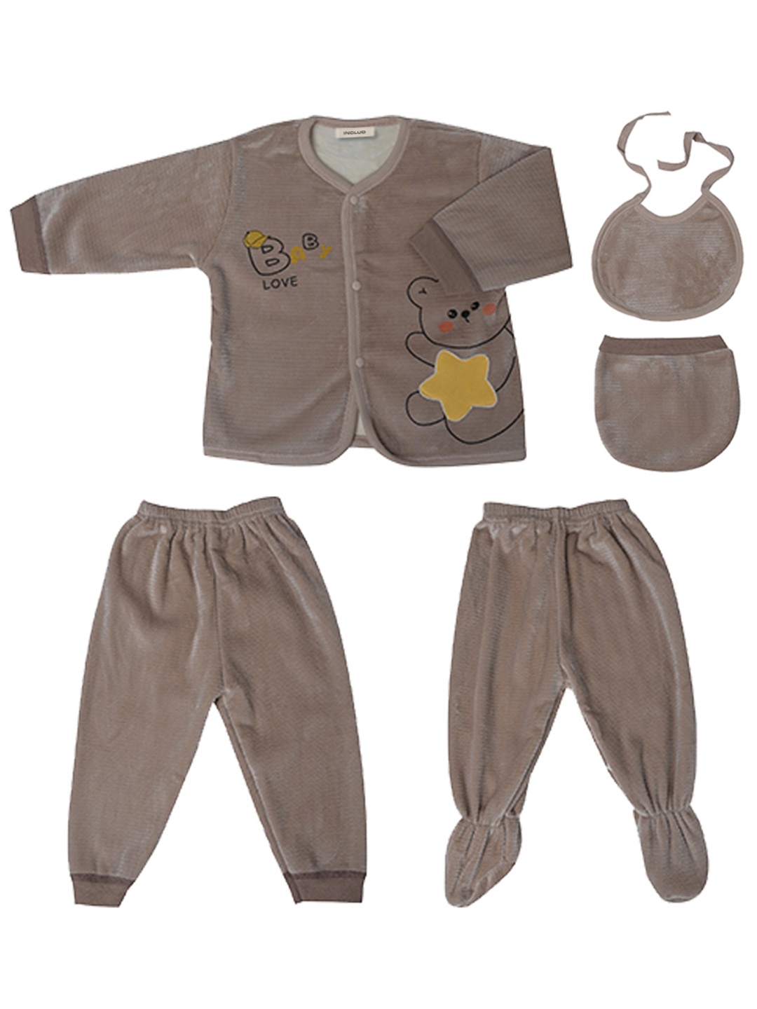 

INCLUD Infant Boys Printed 5 Pcs Baby Apparel Gift Set, Brown