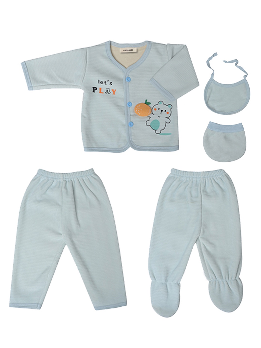 

INCLUD Infant Boys 5-Pcs Cotton Baby Apparel Gift Set, Blue