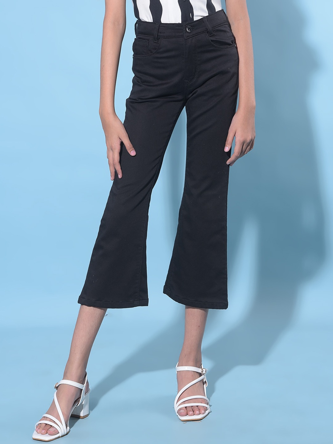 

Crimsoune Club Girls Bootcut Stretchable Cropped Jeans, Black