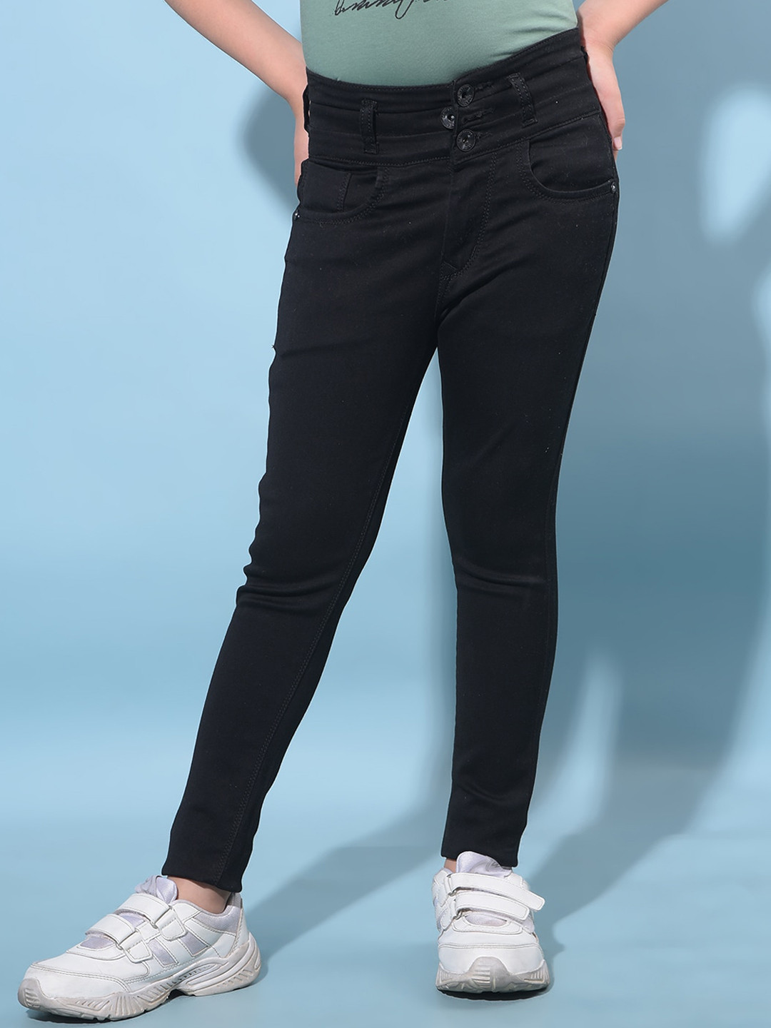 

Crimsoune Club Girls Skinny Fit Clean Look Stretchable Jeans, Black