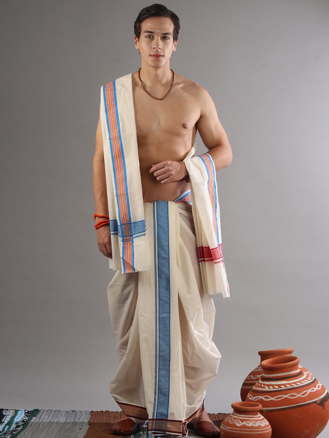 

Exotic India Pure Cotton Drape Dhoti With Veshti, White