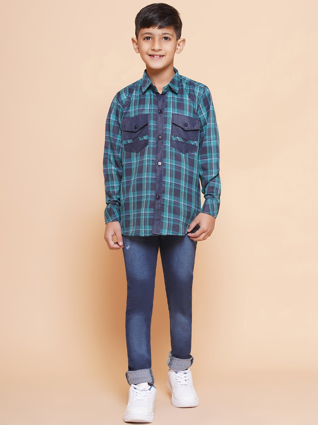 

Aj DEZInES Boys Checked Shirt with Trousers, Blue
