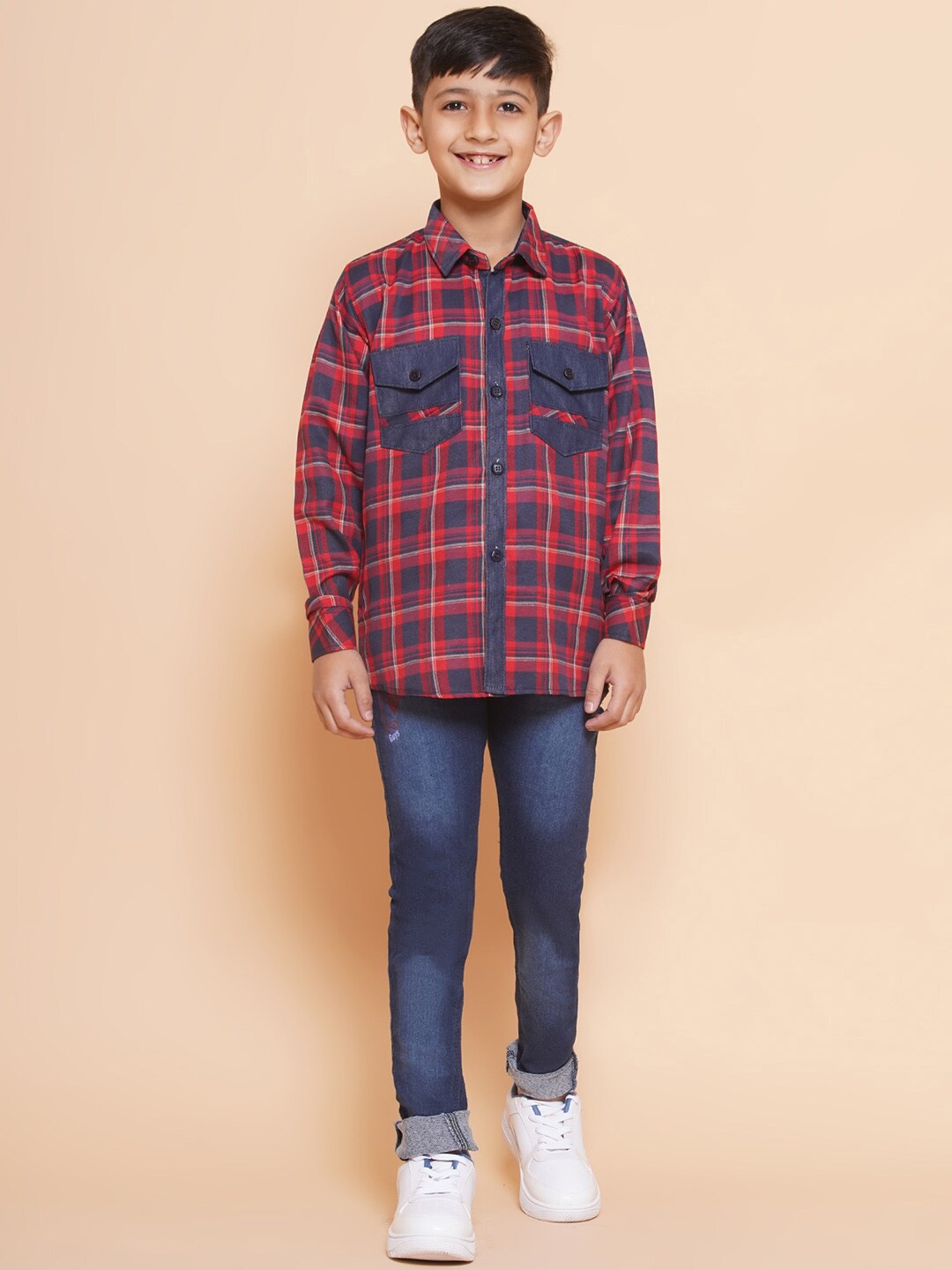 

Aj DEZInES Boys Checked Shirt with Trousers, Red