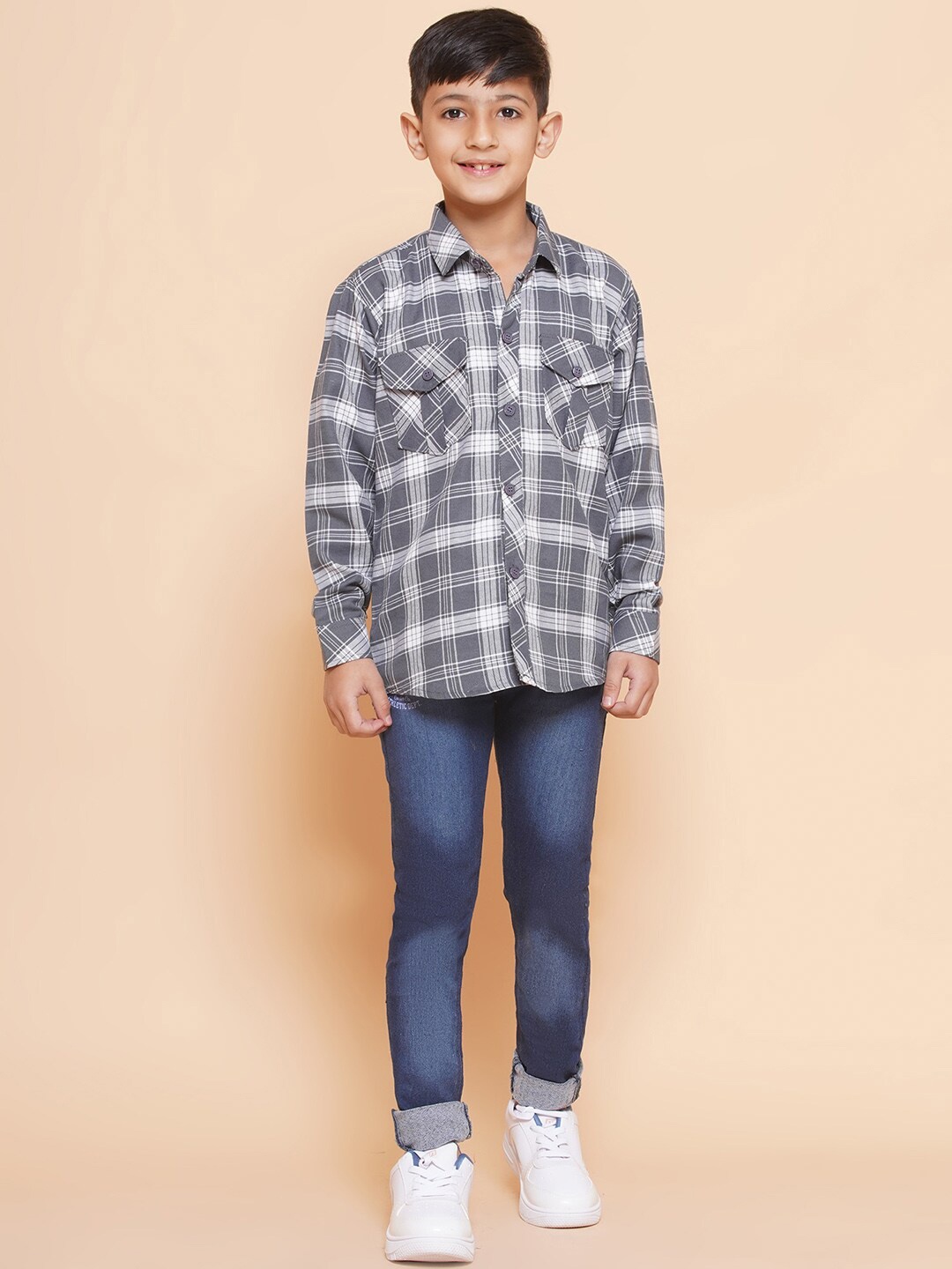 

Aj DEZInES Boys Checked Shirt with Trousers, Grey