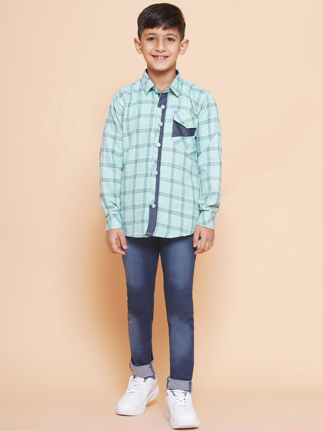 

Aj DEZInES Boys Checked Shirt with Trousers, Blue