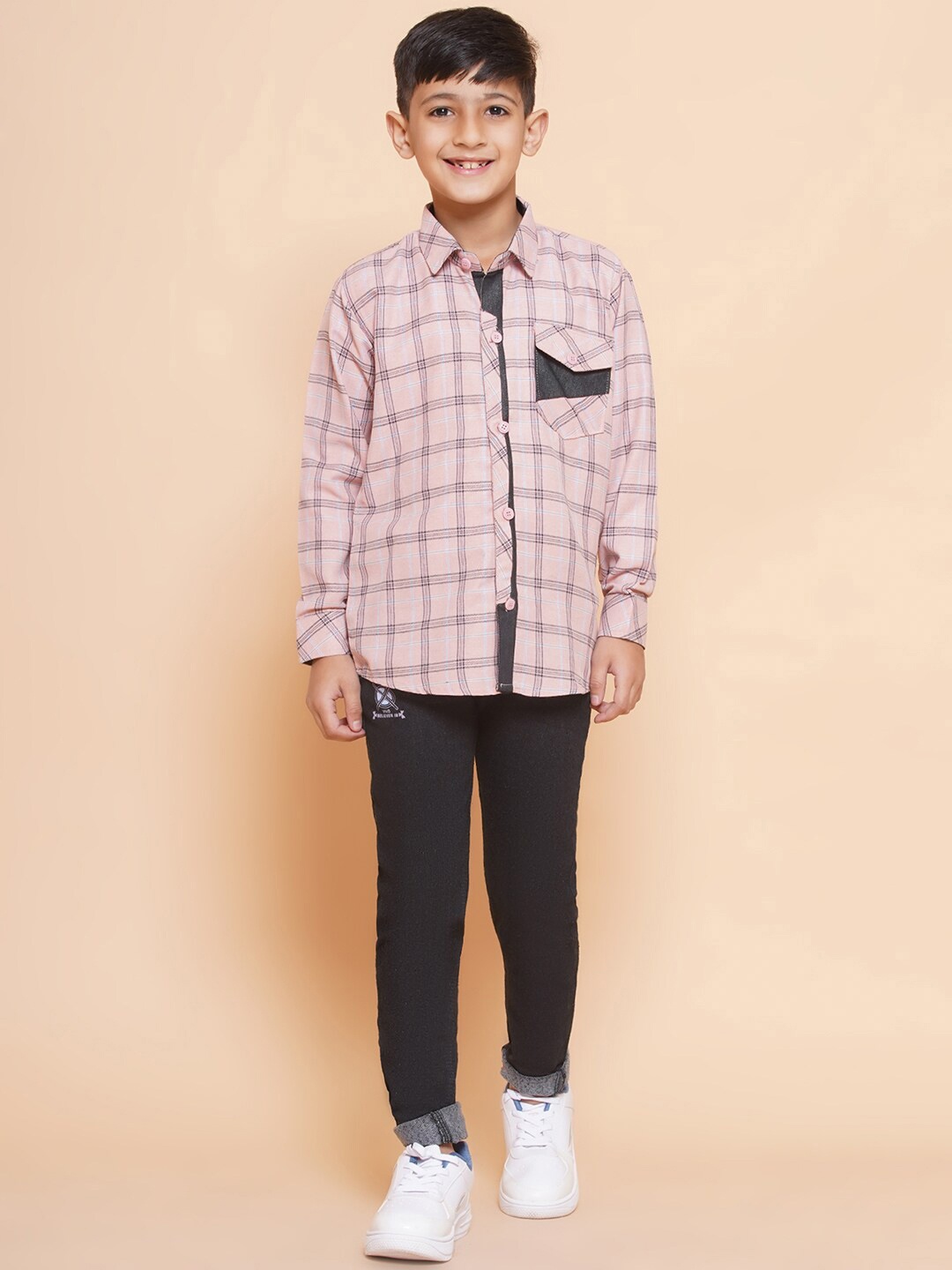 

Aj DEZInES Boys Checked Shirt with Trousers, Pink