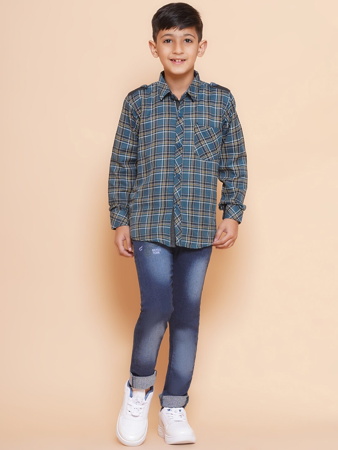 

Aj DEZInES Boys Checked Shirt with Trousers, Teal
