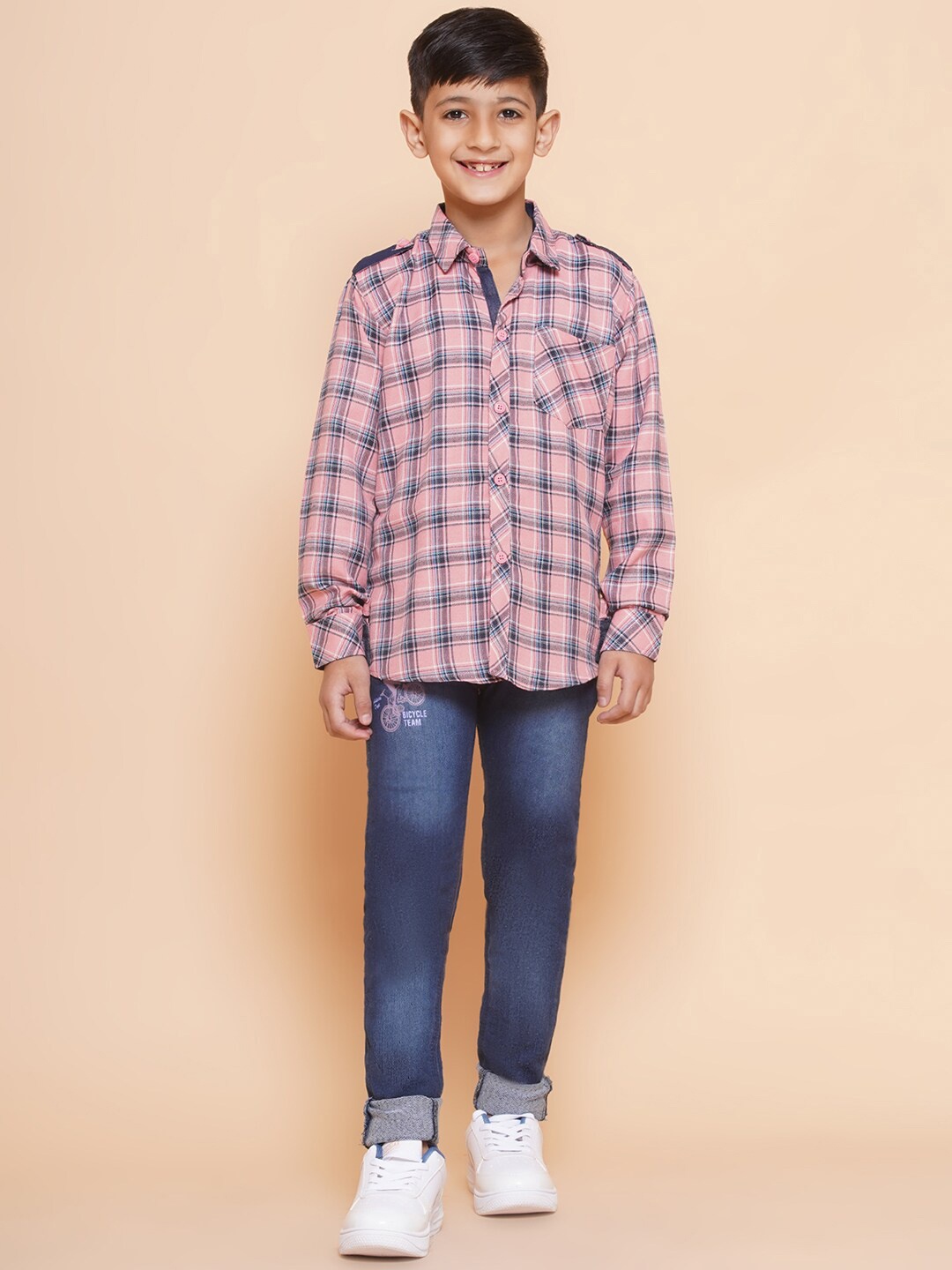 

Aj DEZInES Boys Checked Shirt with Trousers, Pink