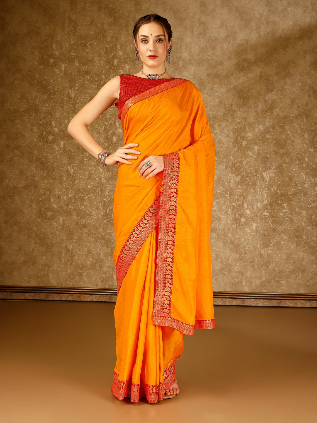 

Indian Women Zari Pure Chiffon Saree, Yellow
