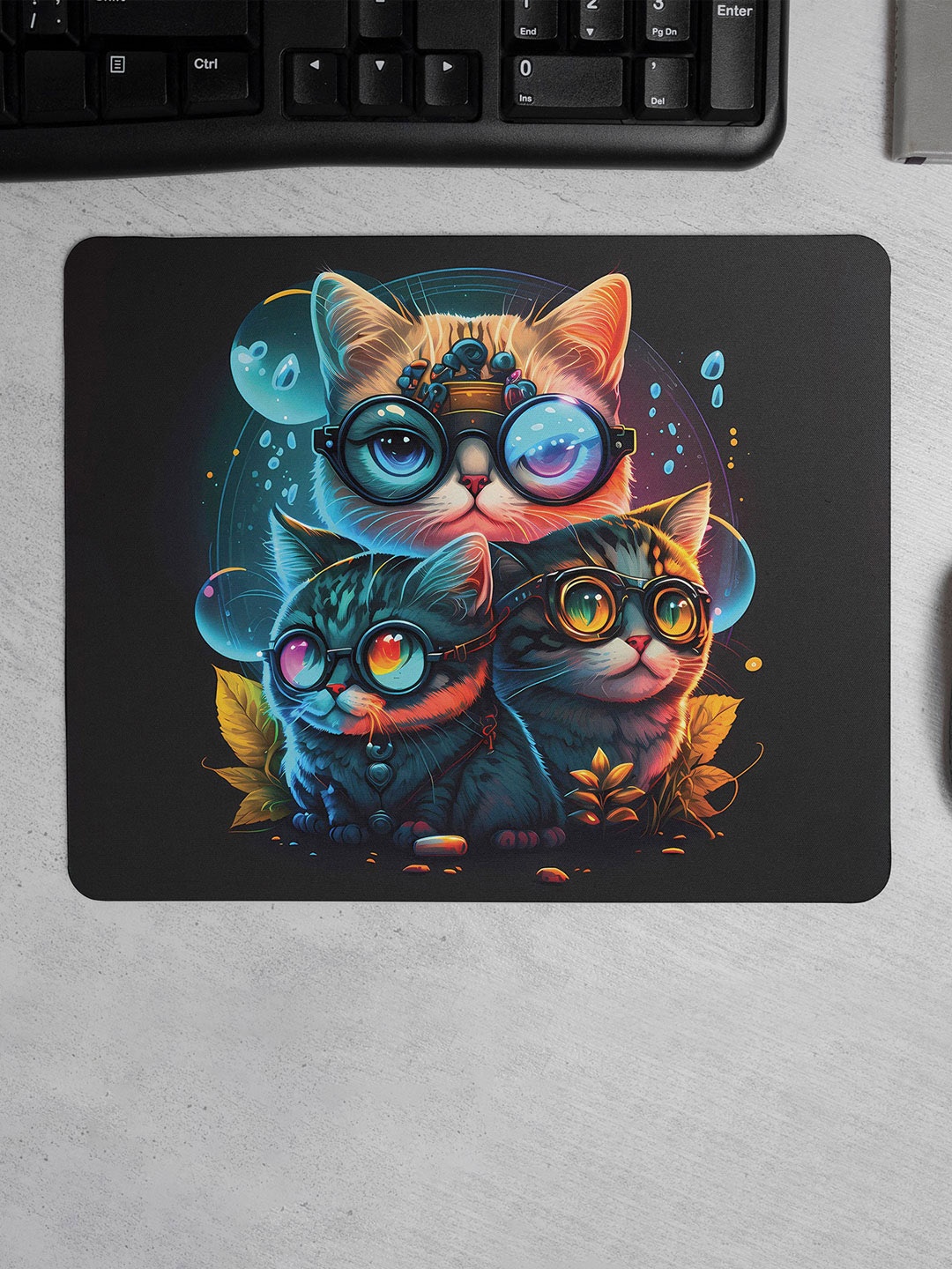 DecorTwist Cat Printed Mouse Pad Non-Slip Rubber Base Desk Mousepad, Grey