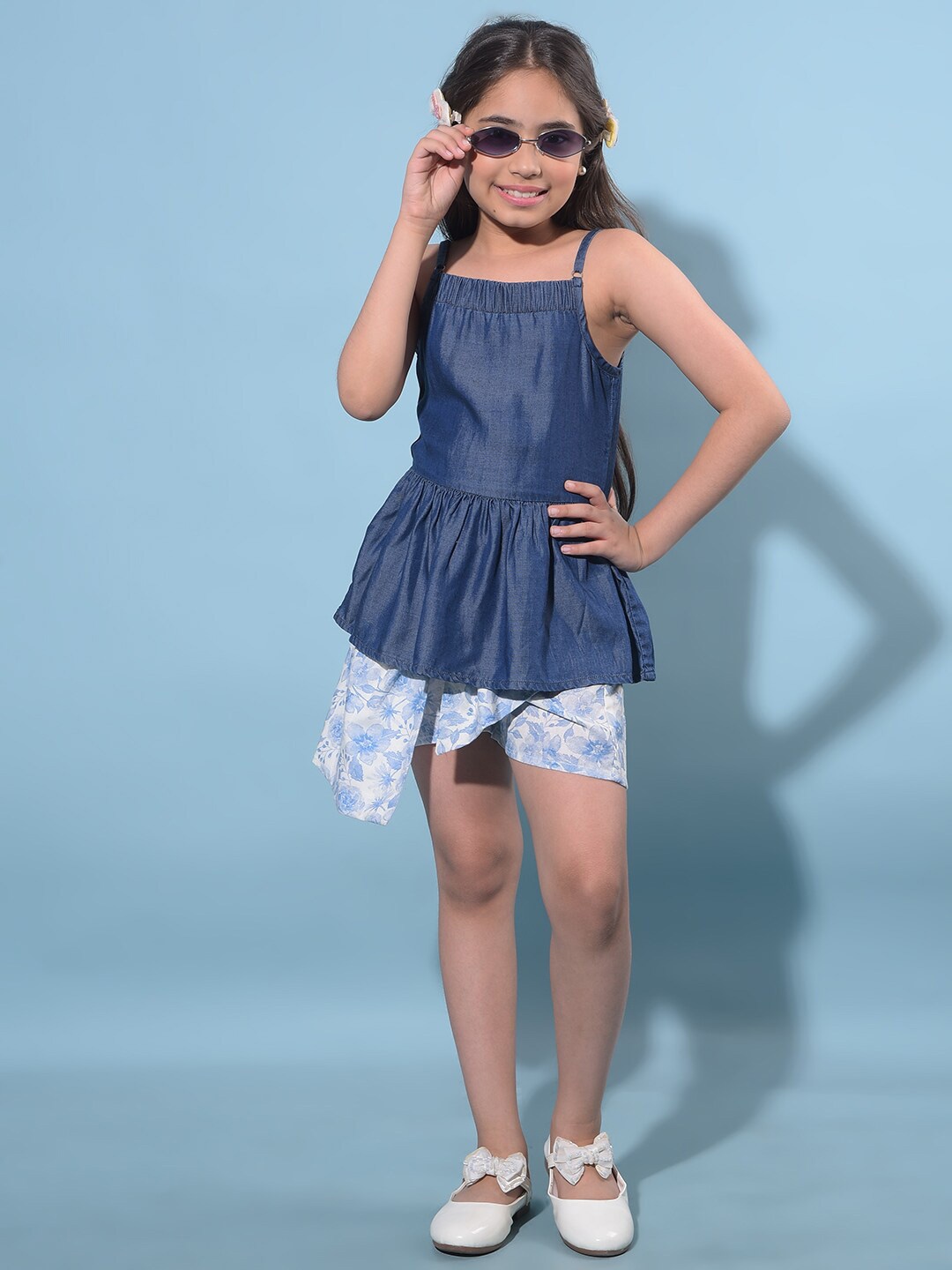

Crimsoune Club Girls Shoulder Straps Peplum Top, Blue