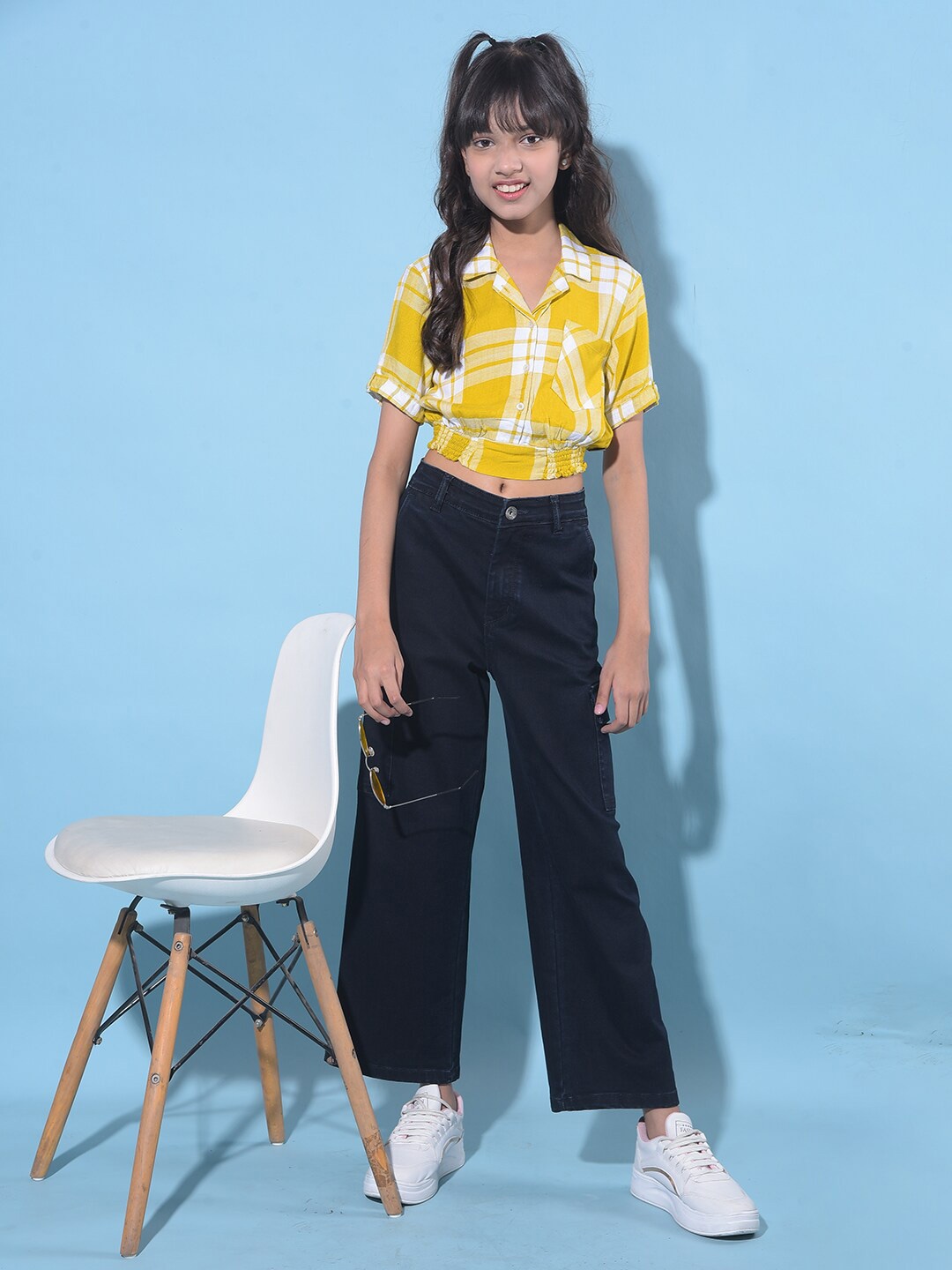

Crimsoune Club Cuban Collar Checked Blouson Top, Mustard