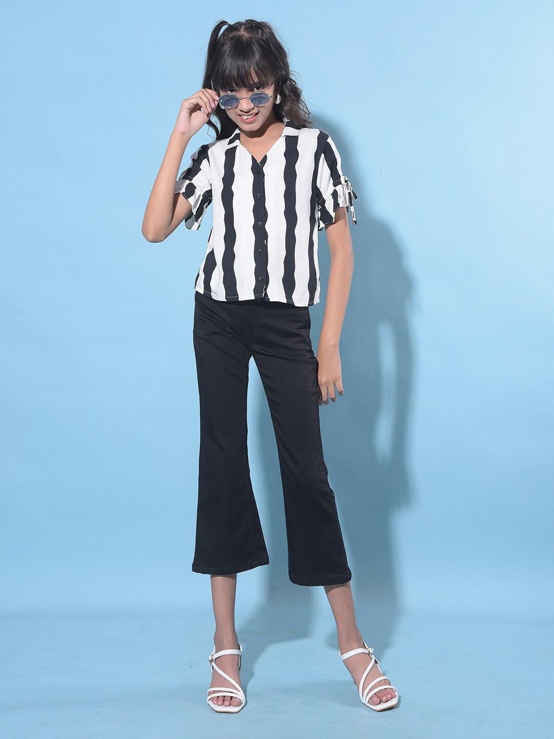 

Crimsoune Club Girls Striped V-Neck Top, Black