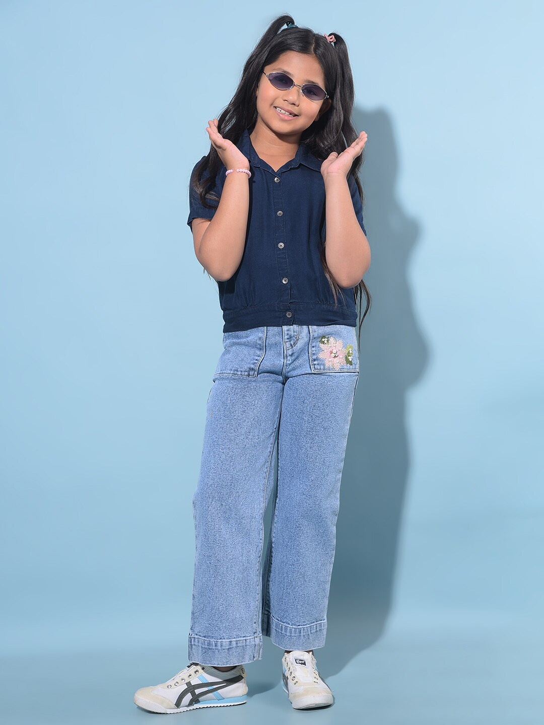 

Crimsoune Club Girls Mandarin Collar Blouson Top, Navy blue
