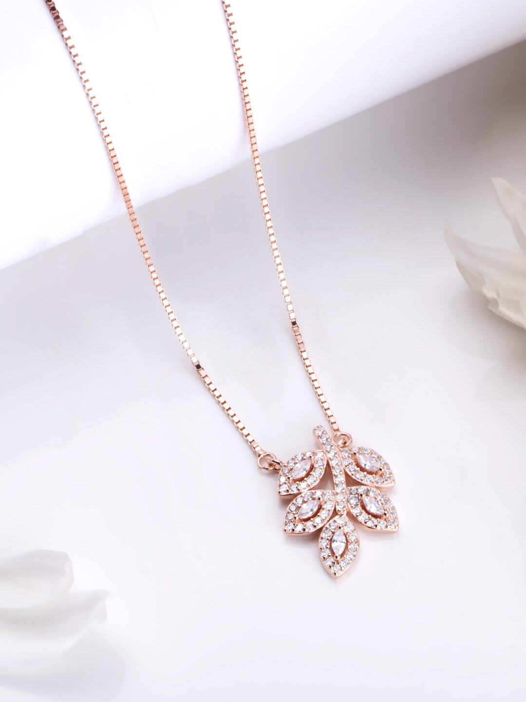 

Zavya 925 Sterling Silver Rose Gold-Plated Cubic Zirconia Studded Chain