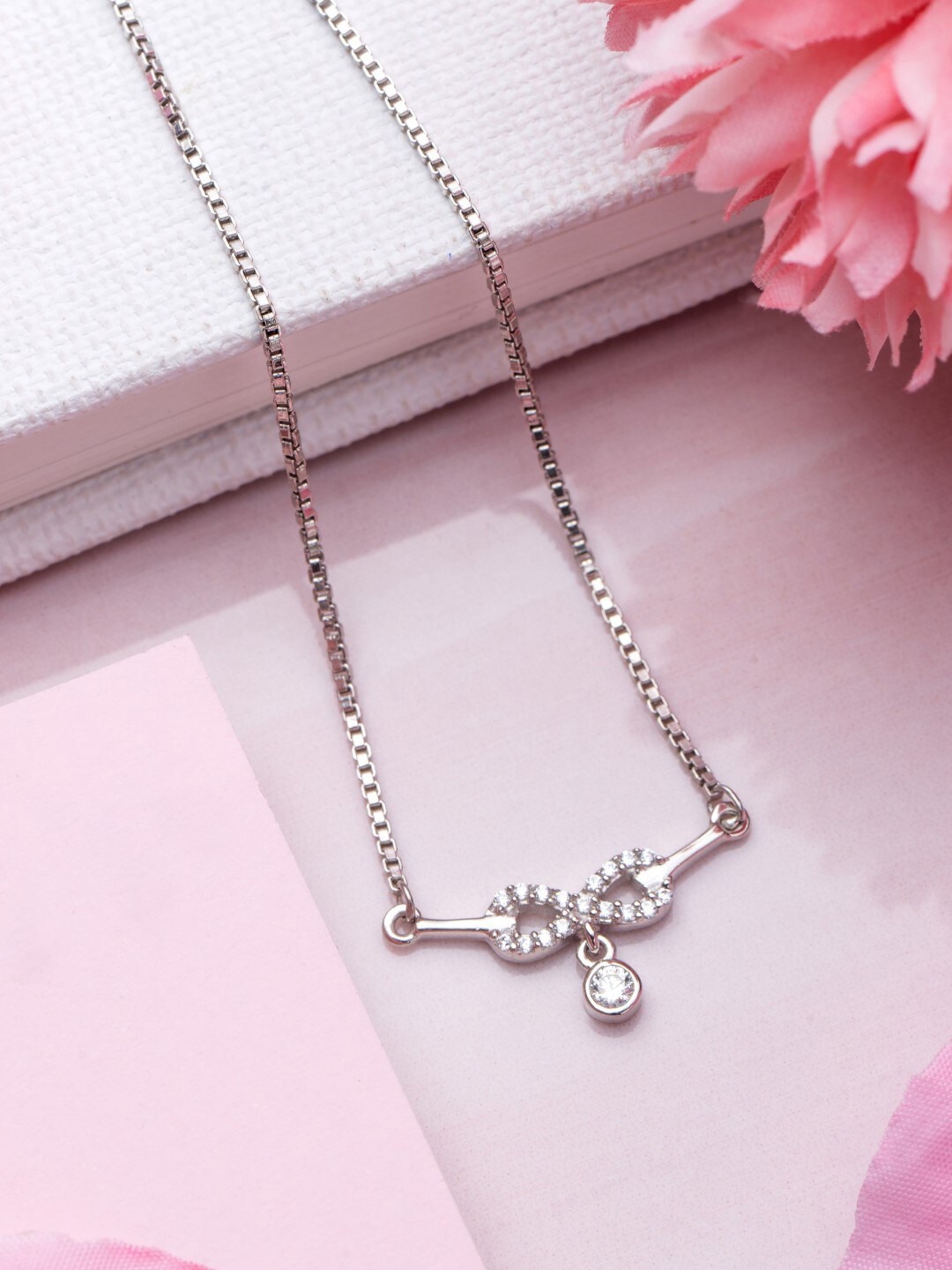 

Zavya 925 Sterling Silver Rhodium-Plated Cubic Zirconia Studded Necklace