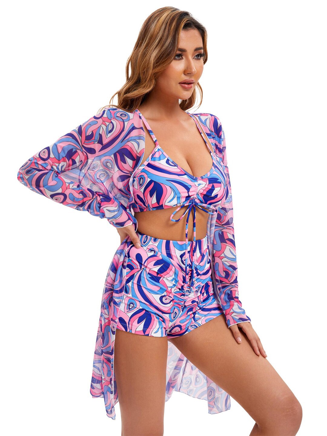 

VAGHBHATT 3 Pcs Abstract Printed Swim Set, Pink