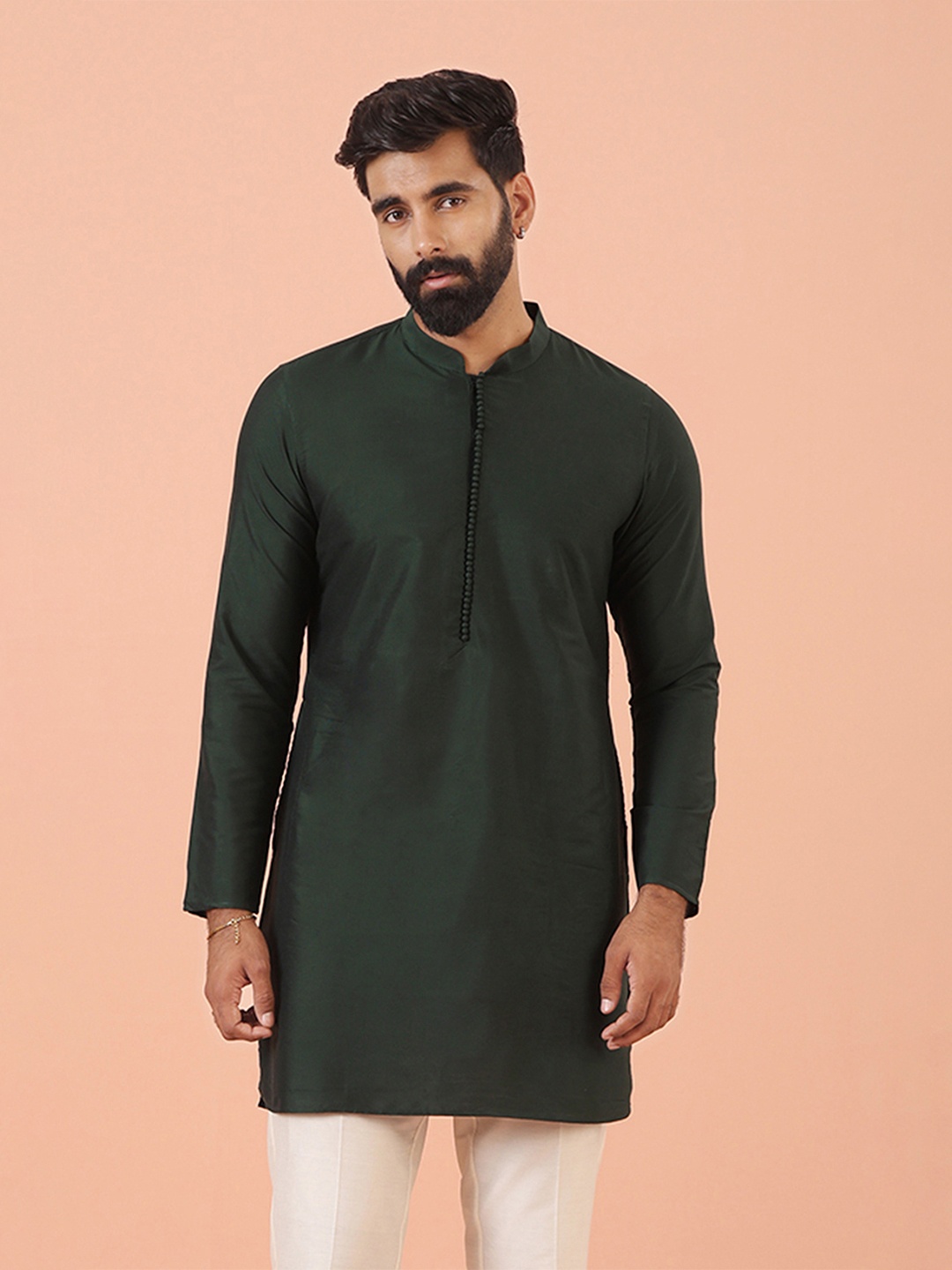 

KISAH Mandarin Collar Long Sleeves Straight Kurta, Green