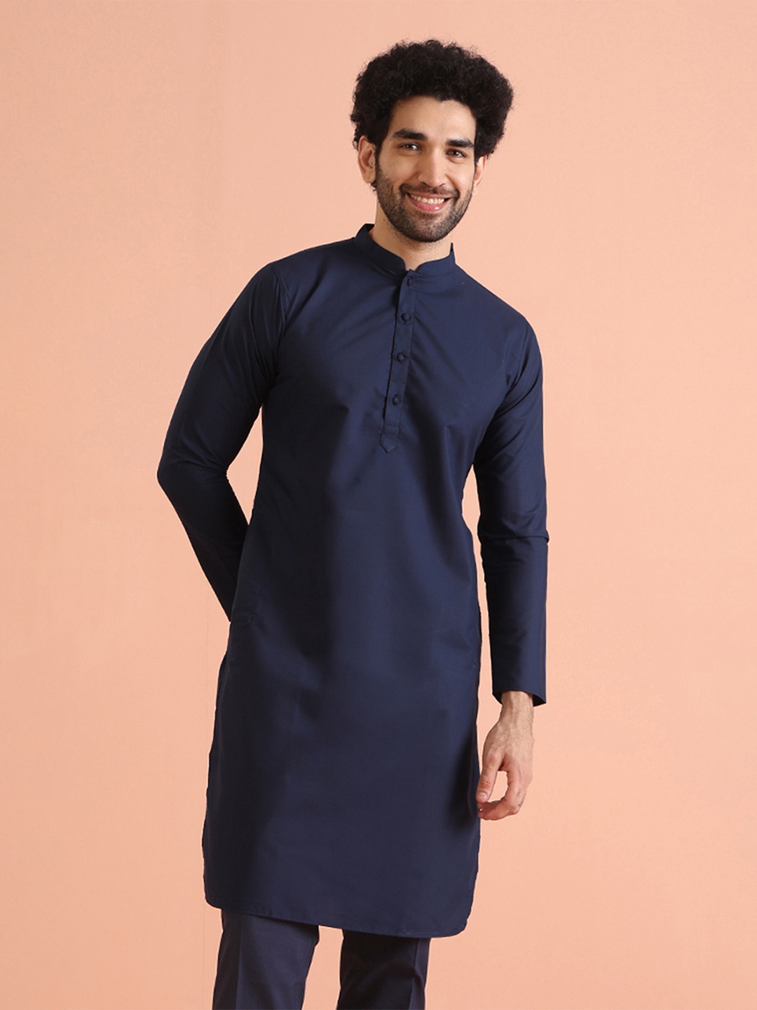 

KISAH Mandarin Collar Long Sleeves Straight Kurta, Navy blue