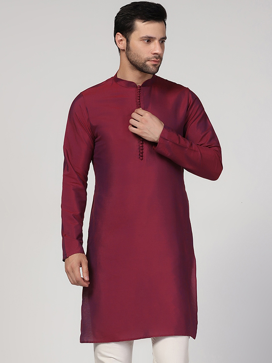 

KISAH Mandarin Collar Long Sleeves Straight Kurta, Magenta