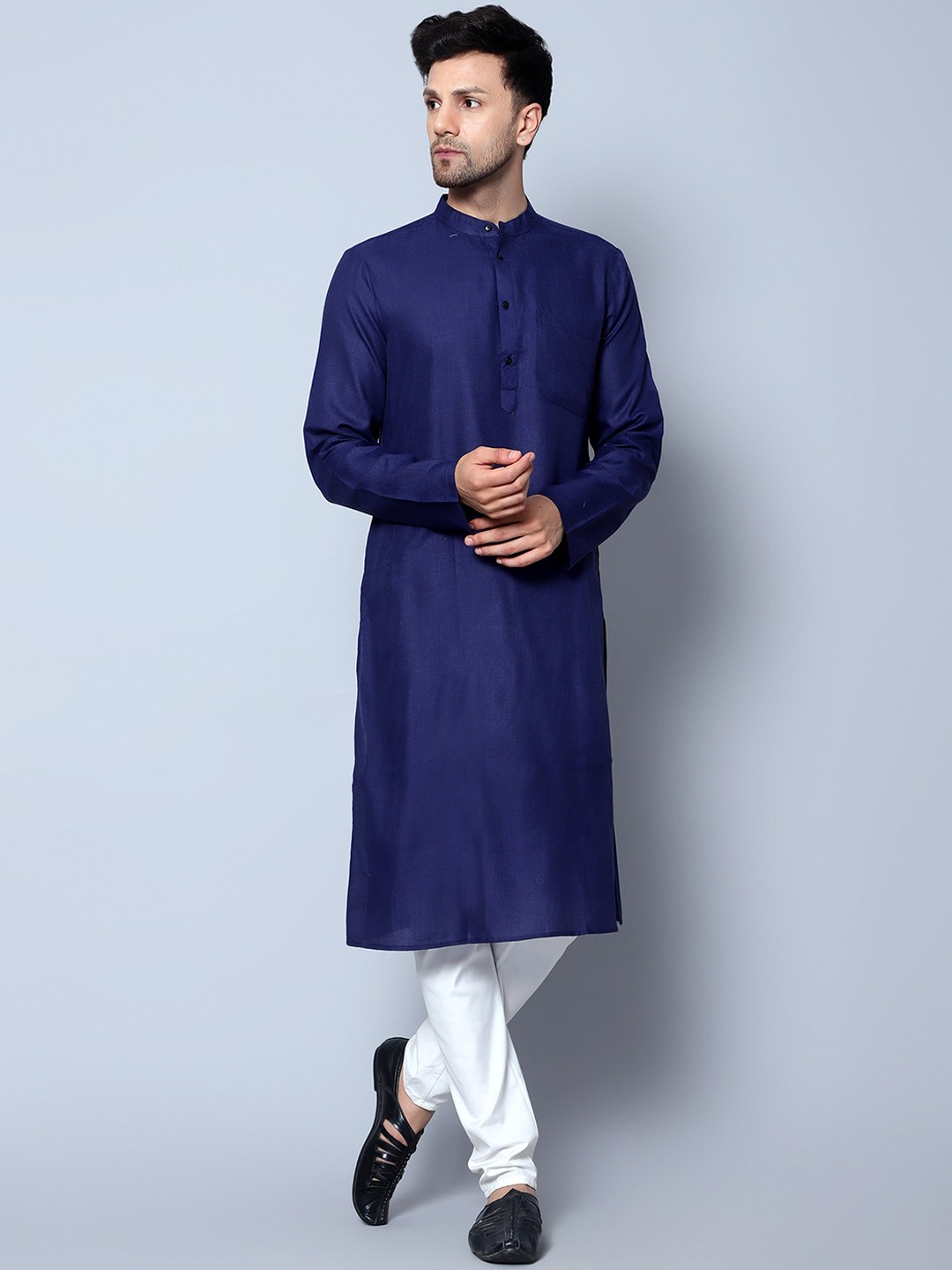 

Latest Chikan Garments Mandarin Collar Long Sleeves Tiering Kurta, Blue