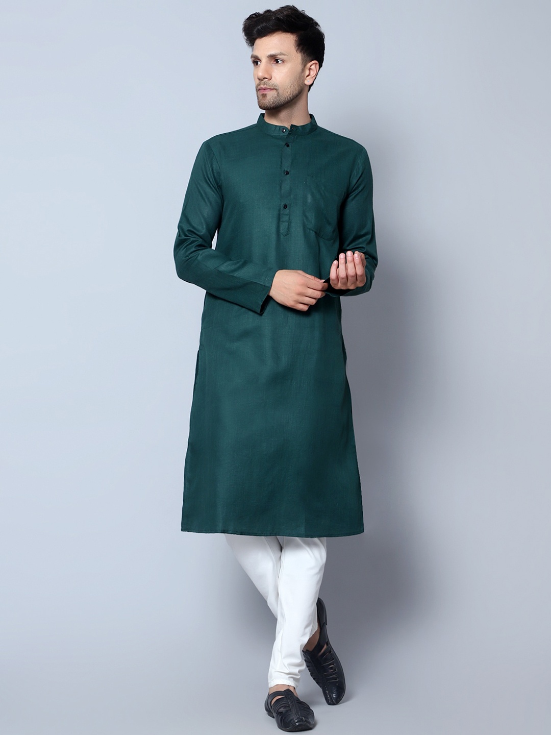 

Latest Chikan Garments Mandarin Collar Straight Kurta, Green