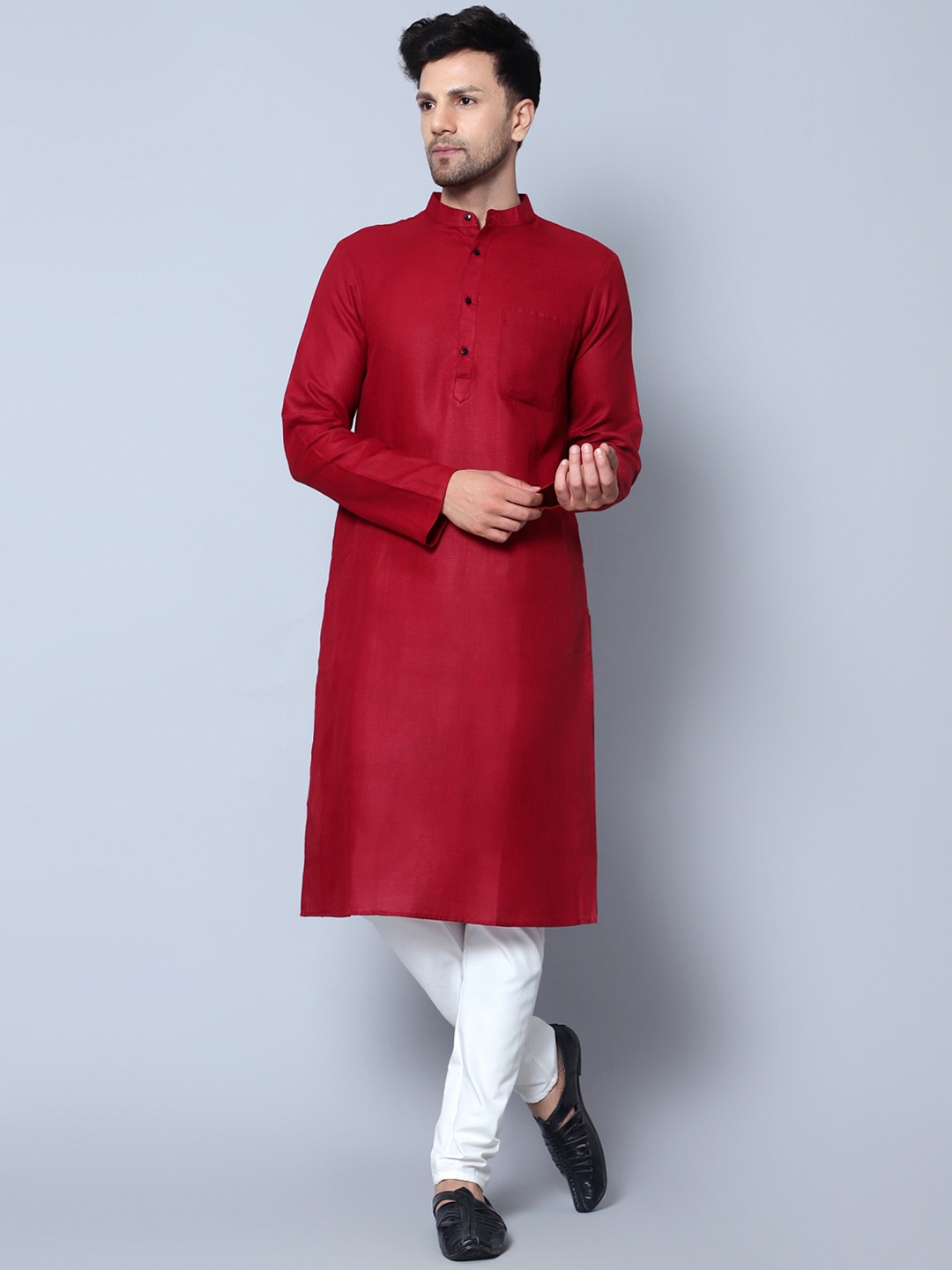 

Latest Chikan Garments Mandarin Collar Straight Kurta, Red