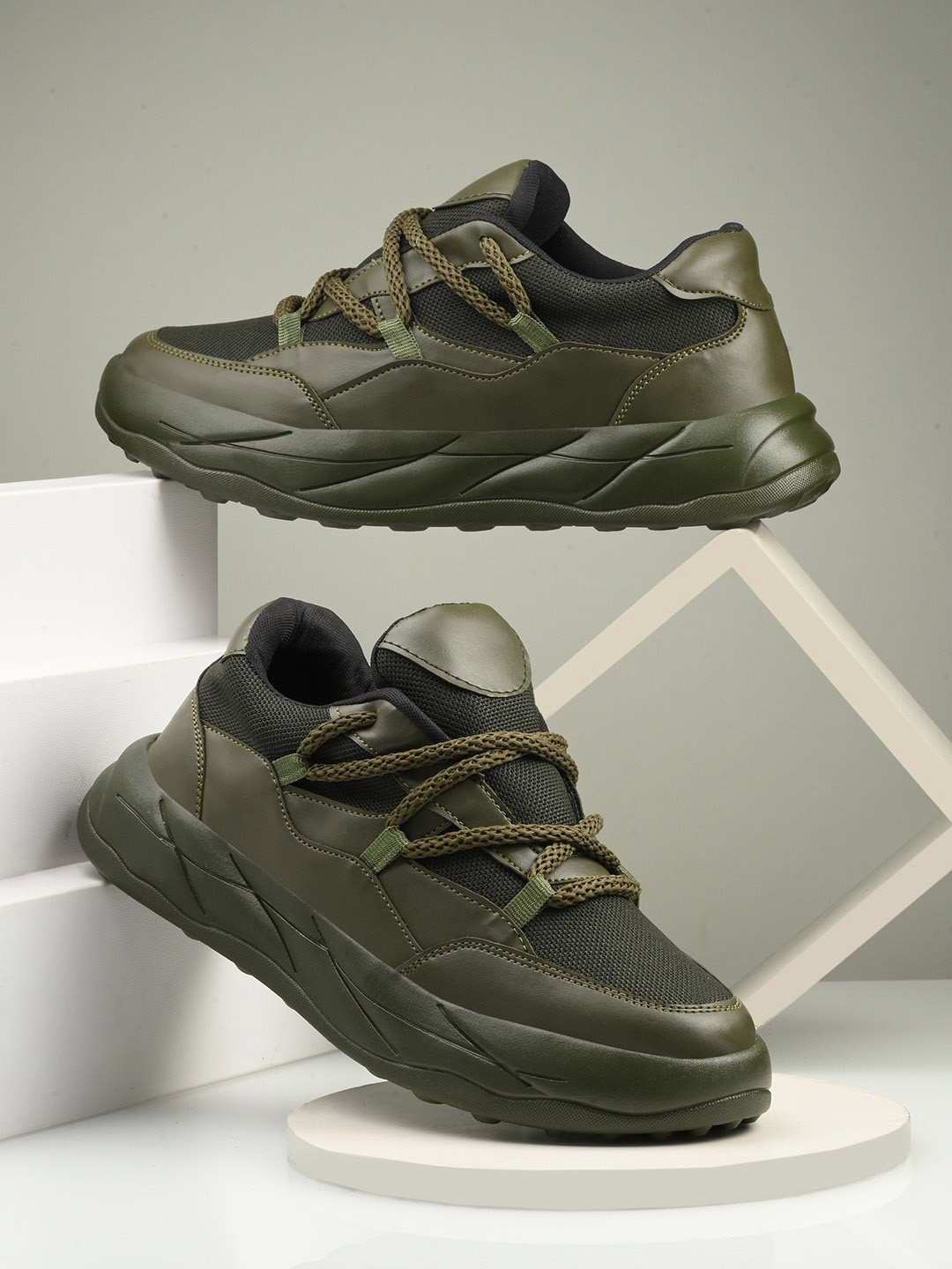

Mactree Men Textured Lace Up Lightweight Mesh Sneakers, Olive